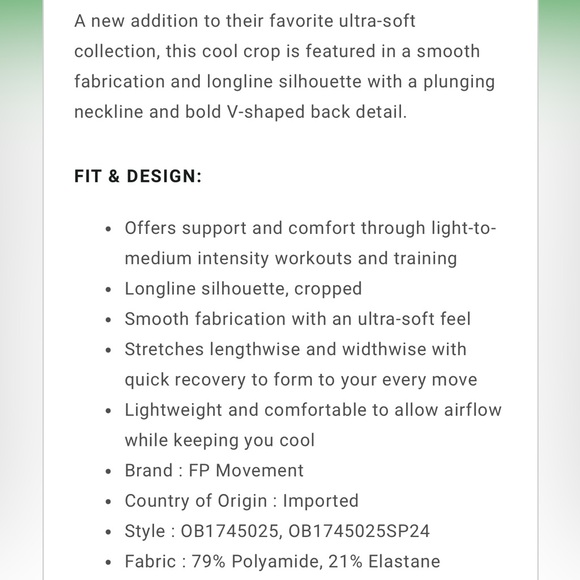 Never Better Crop Free People Movement Green V-neck Sports Bra Tank S - Picture 8 of 10